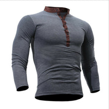 Load image into Gallery viewer, Autumn Thin blouse 2020 Mens Slim Fit V Neck Long Sleeve Muscle Tee Shirt Casual Tops Henley Shirts solid color